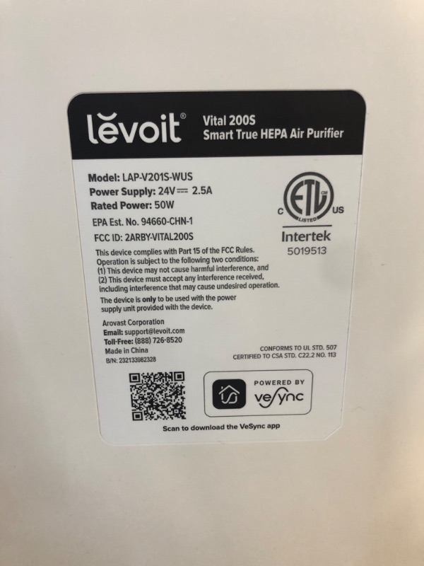 Photo 2 of LEVOIT Air Purifiers for Home Large Room Bedroom Up to 1110 Ft² with Air Quality and Light Sensors, Smart WiFi, Washable Filters, HEPA Filter Captures Pet Hair, Allergies, Dust, Smoke, Vital 100S