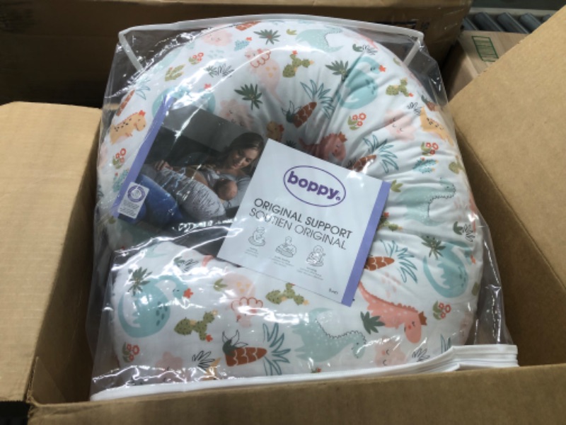 Photo 1 of Boppy Original Support Nursing Pillow, Gray Taupe Leaves, Ergonomic Breastfeeding, Bottle Feeding, and Bonding, Firm Hypoallergenic Fiber Fill, Removable Cover, Machine Washable