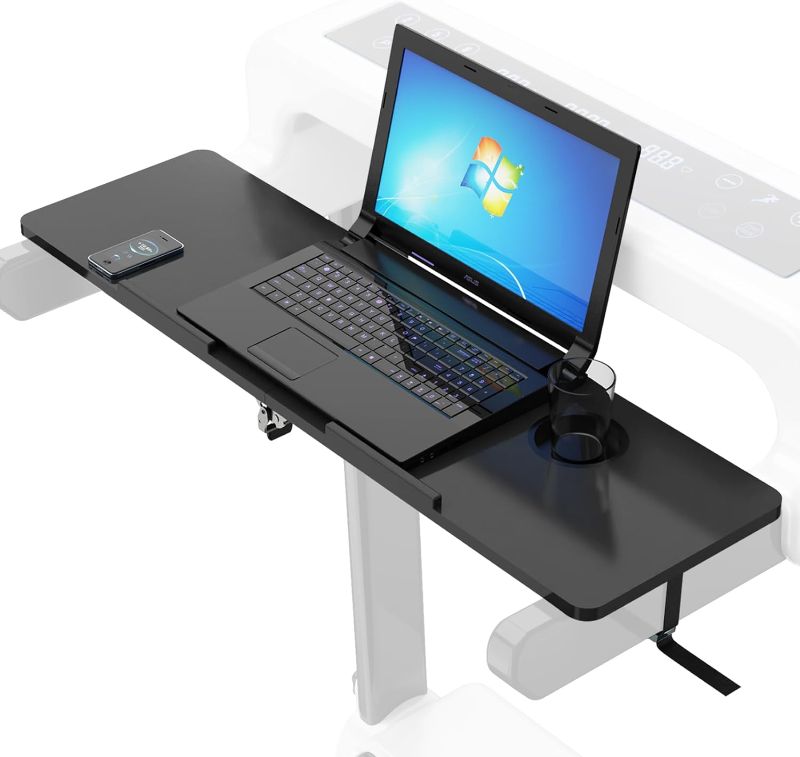 Photo 1 of Universal Treadmill Desk Attachment, Ergonomic Treadmill Laptop Desk for Notebooks, Tablets, Laptops, and More, Workstation for Treadmill Handlebars up to 31 inches with Cup Holder