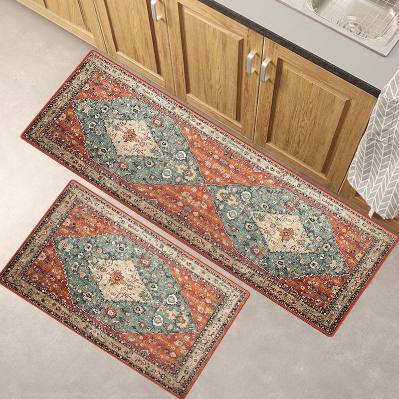 Photo 1 of 2 PCS Boho Kitchen Rug and Mat, Super Non-Slip Kichen Mats, Kitchen Rugs and mats Non Skid Washable,Bathroom mat,Bohemian Kitchen Runner Rug for Laundry Room Decor(17"x 47" and 17"x 30")
