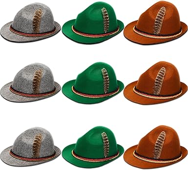 Photo 1 of 12 Pcs Oktoberfest Hats Alpine German Hat Oktoberfest Costume Accessories Bavarian Hat with Feather for Adults Halloween Party