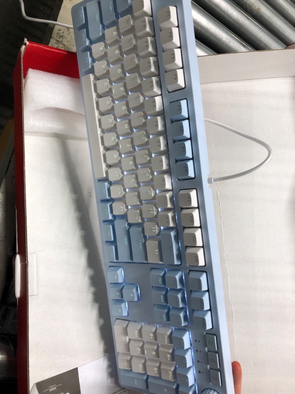 Photo 1 of AK515 Wired Mechanical Gaming Keyboard – Red Switches - PBT Keycaps – Blue-White Matching – White Backlit - Magnetic Suction Panel - Multimedia Keys Roller – for Windows Computer Office Gaming PC Blue-White Red Switch