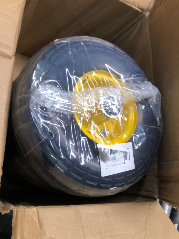 Photo 4 of 4.10/3.50-4 tire and Wheel,10" Flat Free Solid Tire Wheel with 5/8" Bearings,2.1" Offset Hub,for Gorilla Cart,Garden Carts,Dolly,Trolley,Dump Cart,Hand Truck/Wheelbarrow/Garden Wagon (4-Pack)
