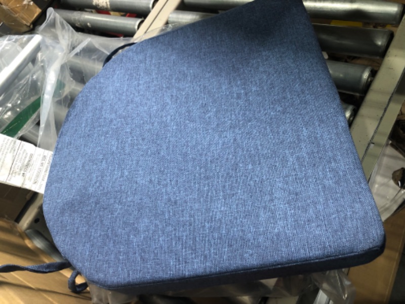 Photo 5 of **Picture is darker than item** downluxe Indoor Chair Cushions for Dining Chairs, Soft and Comfortable Textured Memory Foam Kitchen Chair Pads with Ties and Non-Slip Backing, 16" x 16" x 2", Navy Blue, 4 Pack
