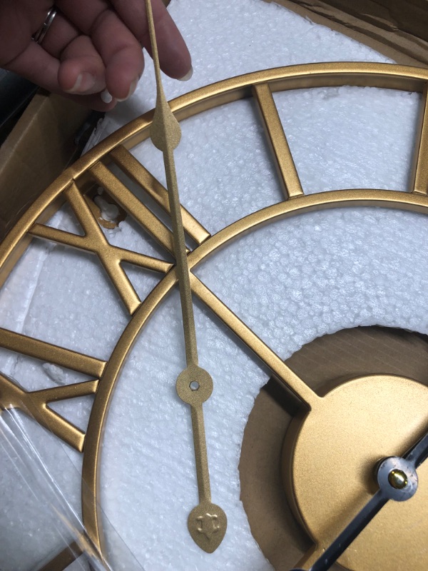 Photo 1 of **Does not work** Large Wall Clock, Metal Retro Roman Numeral Clock, Modern Round Wall Clocks Almost Silent, Easy to Read for Living Room/Home/Kitchen/Bedroom/Office/School Decor (Gold, 16 Inch) Gold 16 Inch