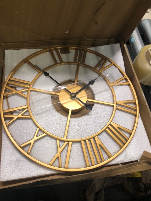Photo 1 of **Does not work** Large Wall Clock, Metal Retro Roman Numeral Clock, Modern Round Wall Clocks Almost Silent, Easy to Read for Living Room/Home/Kitchen/Bedroom/Office/School Decor (Gold, 16 Inch) Gold 16 Inch