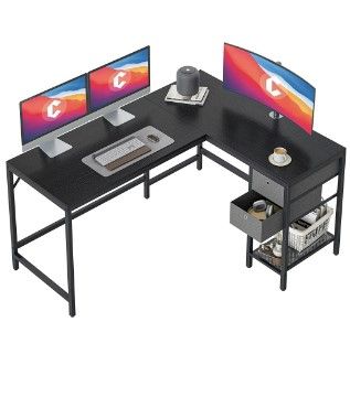 Photo 1 of CubiCubi 59 x 47inch L Shape Desk, Home Office Corner Desk, Corner Computer Desk, L Shaped Table with Drawers, Black Finish