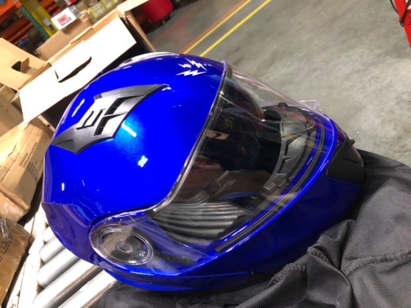 Photo 3 of 1Storm New Motorcycle Bike Modular Full Face Helmet Dual Visor Sun Shield with LED Tail Light: Glossy Blue Glossy Blue X-Large