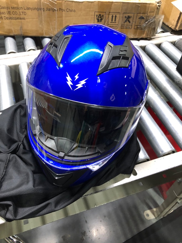 Photo 4 of 1Storm New Motorcycle Bike Modular Full Face Helmet Dual Visor Sun Shield with LED Tail Light: Glossy Blue Glossy Blue X-Large