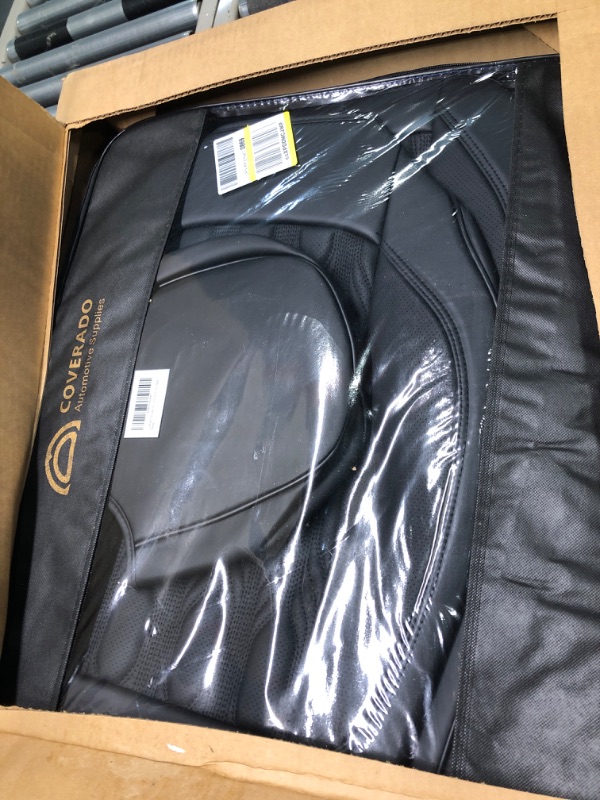 Photo 1 of Coverado Car Seat Covers, Premium Nappa Leather Auto Seat Cushions Full Set with Embossed Pattern, Universal Fit Interior Accessories for Most Cars, Sedans, SUVs and Trucks, Black Embossed Black