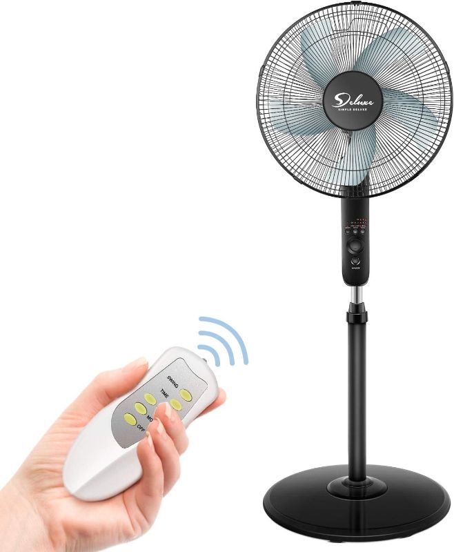Photo 1 of **See notes* Simple Deluxe Oscillating 16? Adjustable 3 Speed Pedestal Stand Fan with Remote Control for Indoor, Bedroom, Living Room, Home Office & College Dorm Use, 16 Inch, Black
