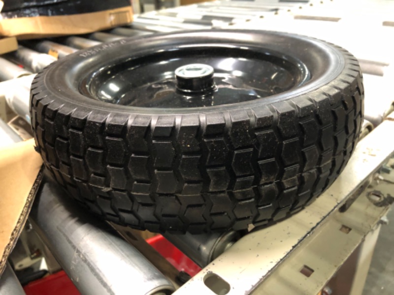 Photo 5 of 2 Pack Small 13x5.00-6 Flat Free Tire,Turf Tread,2.25"offset hub with steel rim ,5/8" ball bearing , Tire OD:299-309mm,12'',Tire SW:88.5-94.5mm, PU Foam wheel,small solid trolley wheel