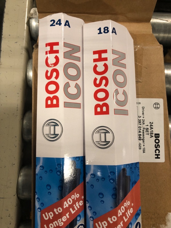 Photo 4 of Bosch ICON Wiper Blades 24A18A (Set of 2) Fit Acura: 14-04 TL, GMC: 19-18 Terrian, Hyundai: 10-07 Elentra, 07-12 Santa Fe, Jeep: 19-18 Compass +More, Up to 40% Longer Life, Frustration Free Packaging 24A and 18A Frustration Free Combo Wiper Blades