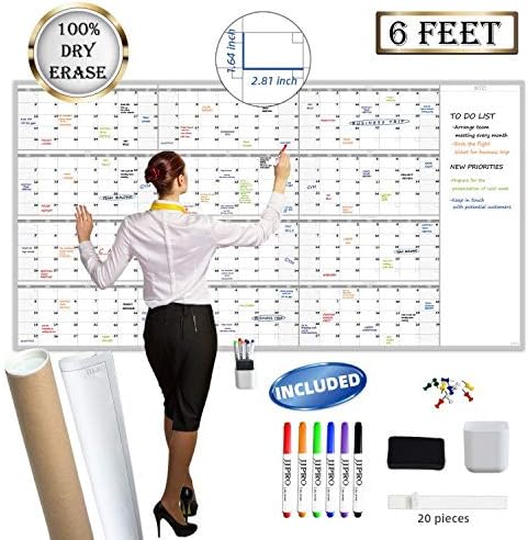 Photo 1 of Large Reusable Dry Erase Yearly Wall Calendar - Jumbo Premium Laminated 12 month Task Organizer - 38"x72" Undated Annual Planner for Home, Office, School Projects 72"x38" Yearly