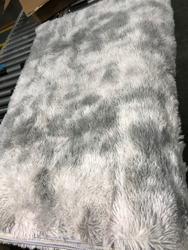 Photo 4 of Hutha 5x8 Large Area Rugs for Living Room, Super Soft Fluffy Modern Bedroom Rug, Tie-Dyed Light Grey Indoor Shag Fuzzy Carpets for Girls Kids Nursery Room Home Decor 5x8 Feet A-light Grey