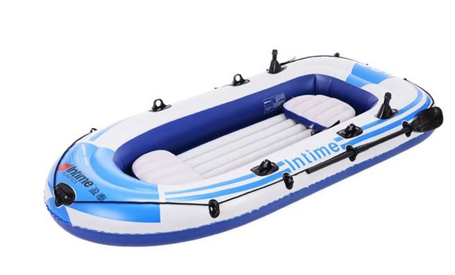 Photo 1 of 4 People PVC Inflatable Boat Sports Dinghy Fishing Rowing Raft River Lake Kayak with 2 Paddle Oars
