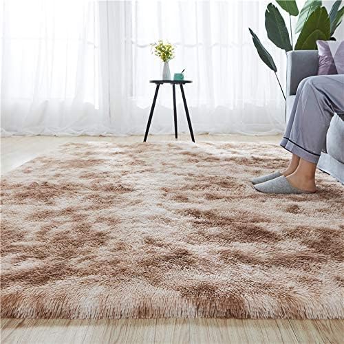 Photo 1 of 4x6 Khaki Area Rugs Modern Home Decorate Soft Fluffy Carpets for Living Room Bedroom Kids Room Fuzzy Plush Non-Slip Floor Area Rug Fluffy Indoor Carpet