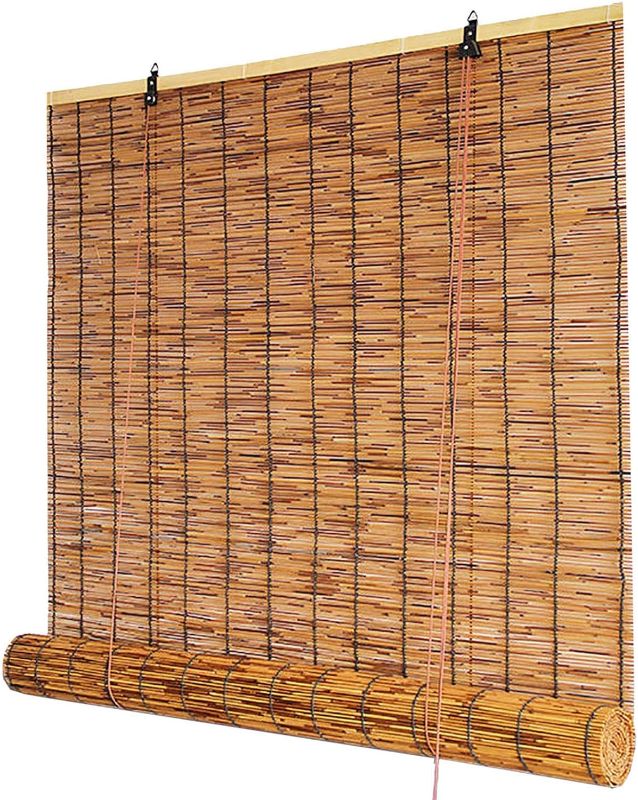 Photo 1 of Bamboo Shades Bamboo Blinds Outdoor Bamboo Roll Up Blinds Retro Reed Shades Bamboo Roller Blinds Retro Bamboo Shades Cordless for Patio Indoor/Outdoor Porch Privacy-Brown-39x40in?WxH?