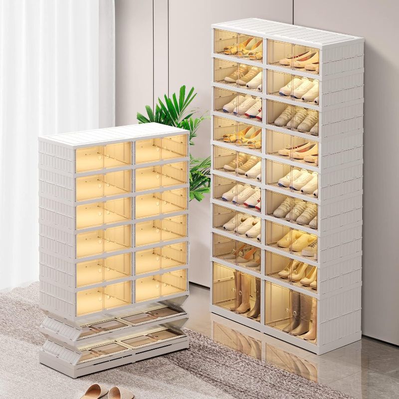 Photo 1 of ***Missing 1 section window.***CIMLORD 9-Tier Foldable Shoe Rack Organizer for Closet 18-36Pairs Plastic Collapsible Shoes Storage Box Clear Shoe Boxes Stackable with Door Easy Assembly Shoe Cabinet Bins with Lids Large
