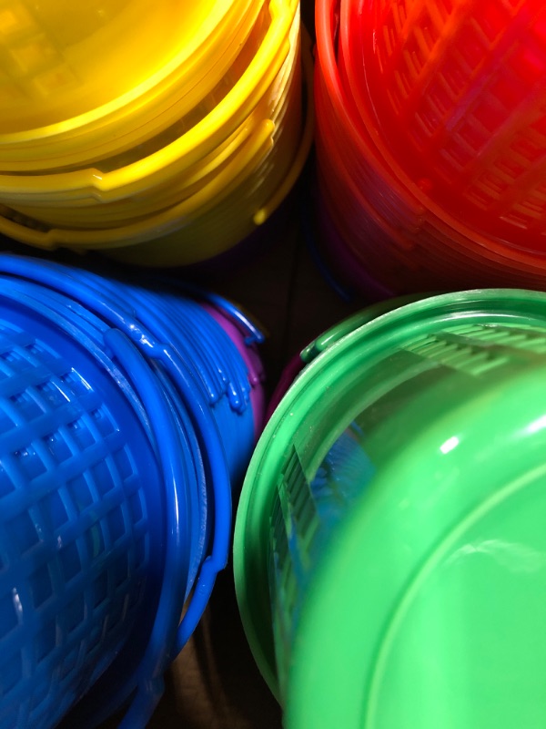 Photo 1 of 100 Pcs Plastic Easter Baskets Bulk Mini Colorful Easter Baskets with Handles Round Easter Basket for Easter Party Egg Hunts Small Easter Bucket for Easter Eggs Party Favor for Kids Baby Toddler
