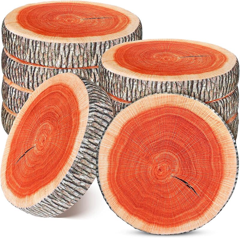 Photo 1 of 11 Pcs Round Throw Pillow Wood Slice Chair Pillow Decorative Stump Circle Seating Floor Cushion Natural Wood Cushion Pillow 3D Digital Printing Forest Decor for Camping Bedroom Living Room Decor