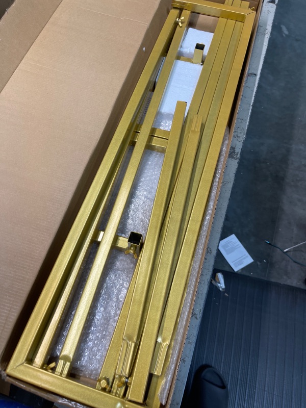 Photo 1 of Heavy Duty Backdrop Stand 8ft x 8ft Gold Pipe and Drape Backdrop Stand Kit Adjustable Metal Backdrop Sand for Wedding Photobooth Exhibition Decoration 8 FT x 8 FT Gold