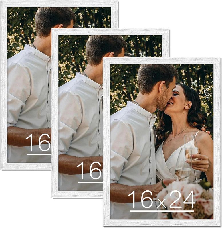 Photo 1 of 16x24 Picture Frame Rustic White, Large Poster Frame 24x16 inch, Huge 16 By 24 Woodengrain Photo Frame Wall Hanging Gallery Display Family Frame Set for Kid Wedding Birthday Portrait Gift 3Pack