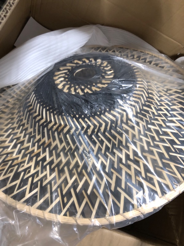 Photo 1 of Black Semi Flush Mount Ceiling Light Fixture, Boho Rattan Hanging Lamp, Large Wicker Drum Rustic Farmhouse Chandelier for Dining Room Bedroom 50CM