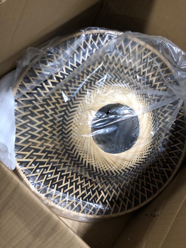 Photo 1 of Black Semi Flush Mount Ceiling Light Fixture, Boho Rattan Hanging Lamp, Large Wicker Drum Rustic Farmhouse Chandelier for Dining Room Bedroom 50CM