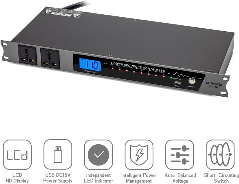 Photo 1 of SENWOSI 2000W 10 Socket Sequential Rack Professional Audio Power Conditioning ?Digital Voltmeter, USB, Surge Protector for Home Theater Stage/Studio (SW-X100)