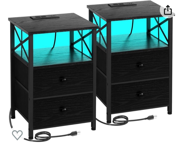 Photo 1 of AMHANCIBLE LED Night Stand Set 2, Night Stands for bedrooms Set of 2 with Charging Station, Side Table with USB C Port and Outlet HET052LBK 