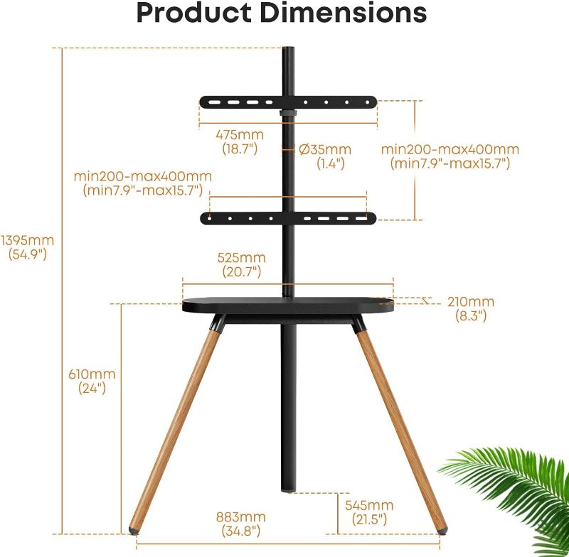 Photo 1 of PUTORSEN Easel TV Stand with Solid Tripod Base for 45 to 65 Inch LED LCD Screens, Portable Studio TV Easel Stand with Felt Tray, Height Adjustable TV Mount Stand with Swivel, Max Load 100lbs, Black