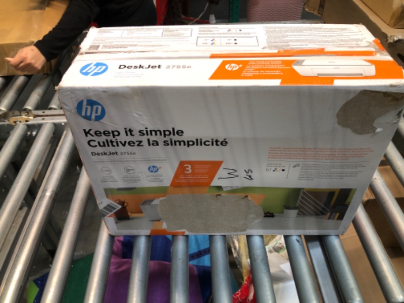 Photo 1 of HP DeskJet 2755e Wireless Color All-in-One Printer with bonus 6 months Instant Ink (26K67A), white