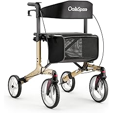 Photo 1 of OasisSpace Rollator Walkers for Seniors, Folding Rollator Walker with Seat and 10-inch Front Wheels,Aluminium Lightweight Senior Walker with Soft Rubber Handle,Padded Seat and Backrest(Grey)