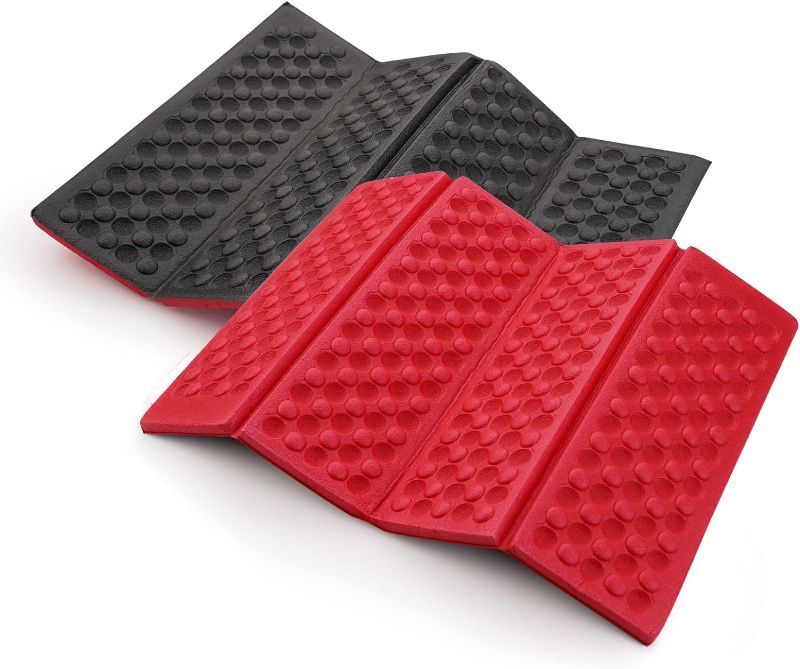 Photo 1 of AceCamp 3940 Portable Lightweight Mini Waterproof Folding Mat, Foam Sitting Pad for Outdoor Activities, Foldable Kneeling and Seat Cushion for Comfort, Red, Green - 2 Pack