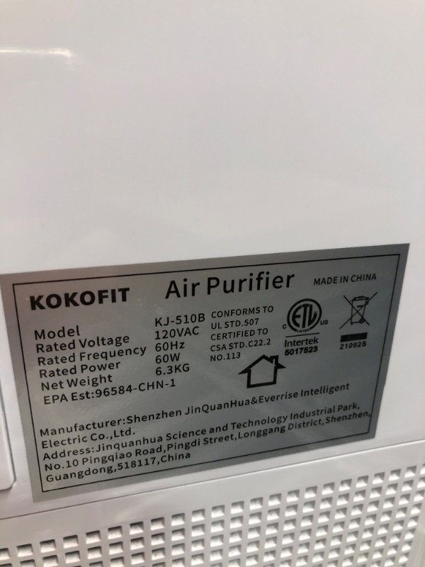 Photo 4 of Air Purifiers, Kokofit H13 True HEPA Filter Quiet Air Cleaner for Home Eliminates Allergies and Pets Hair Dust Odor Smoke Mold Pollen with 26dB Smart Silent Sleep Mode (White)