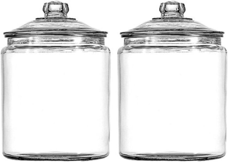 Photo 1 of Anchor Hocking 1 Gallon Heritage Hill Glass Jar with Lid (4 piece, all glass, dishwasher safe) 1-Gallon Heritage Hill Jar/Cover - 2 Pk