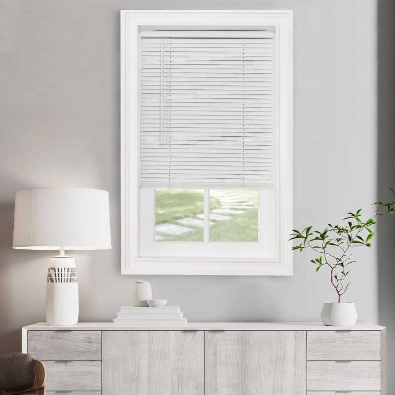 Photo 1 of Cordless Light Filtering Mini Blind - 47 Inch Length, 48 Inch Height, 1" Slat Size - Pearl White - Cordless GII Morningstar Horizontal Windows Blinds for Interior by Achim Home Decor 47 x 48 in Pearl White