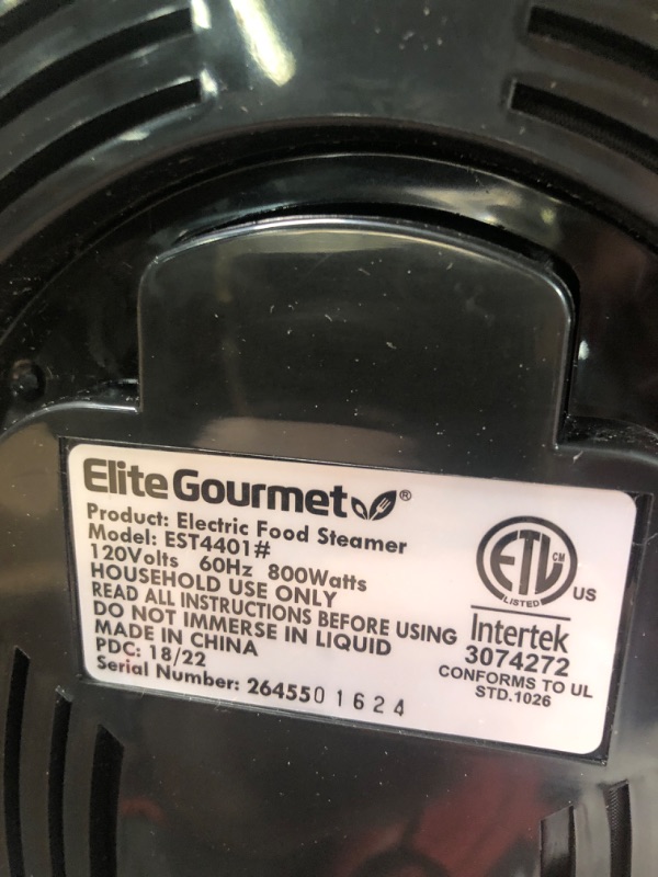 Photo 1 of Elite Gourmet EST4401 Electric Food Vegetable Steamer with BPA-Free 3 Tier Stackable, Nested Basket Trays, Auto Shut-off 60-min Timer, 800W, 9.5 Quart, Stainless Steel Old Version