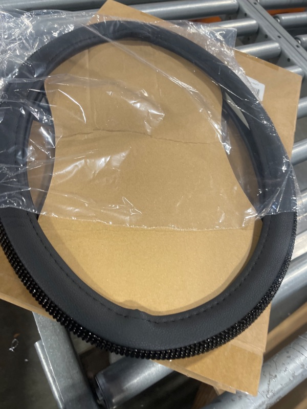 Photo 3 of 
KAFEEK Diamond Leather Steering Wheel Cover with Bling Bling Crystal Rhinestones, Universal 15 inch, Black Microfiber Leather Black Diamond