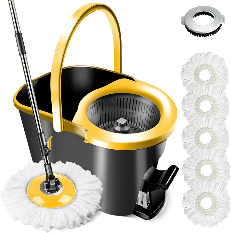 Photo 1 of 
MASTERTOP Spin Mop and Bucket with Wringer Set, Mop Bucket System with Foot Pedal, 360°Rotation, 5 Microfiber Mop Pads, 1 Floor Brush, Hardwood Floor