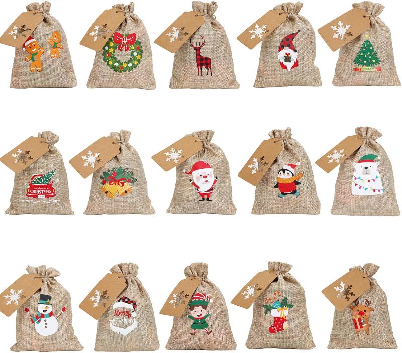 Photo 1 of 
Moretoes 30 Pieces Christmas Burlap Gift Bags with Drawstrings, Gnomes Linen Wrapping Bags, Small Treat Candy Bags for Holiday New Year Party Favors