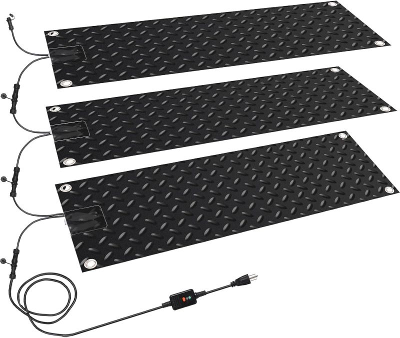 Photo 1 of 3 Pcs Tinideya Snow Melting Walkway Mat, 10" x 30" Non Slip Rubber Heated Mat with Power Cord, 2 in/h Speed Snow and Ice Heated Pad for Winter Outdoor Stairs, Steps, Doorways, Walkways, Driveway