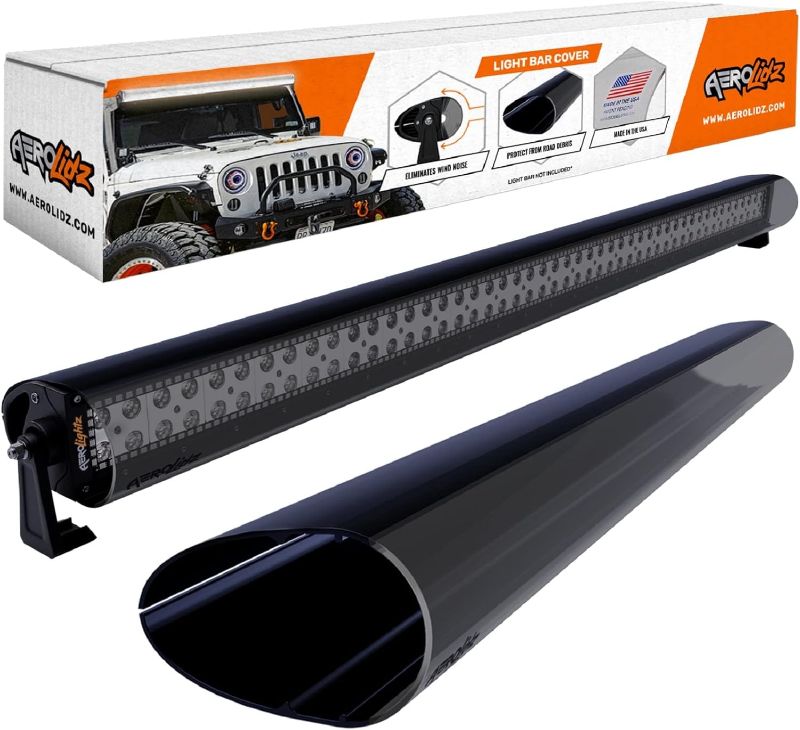 Photo 1 of AeroLidz Light Bar Cover - Noise & Wind Silencer for Jeep/Truck Whistle - Dual LED Lights | Straight Lightbar Cover - UV Polycarbonate 50" / 52" inch - Smoked
