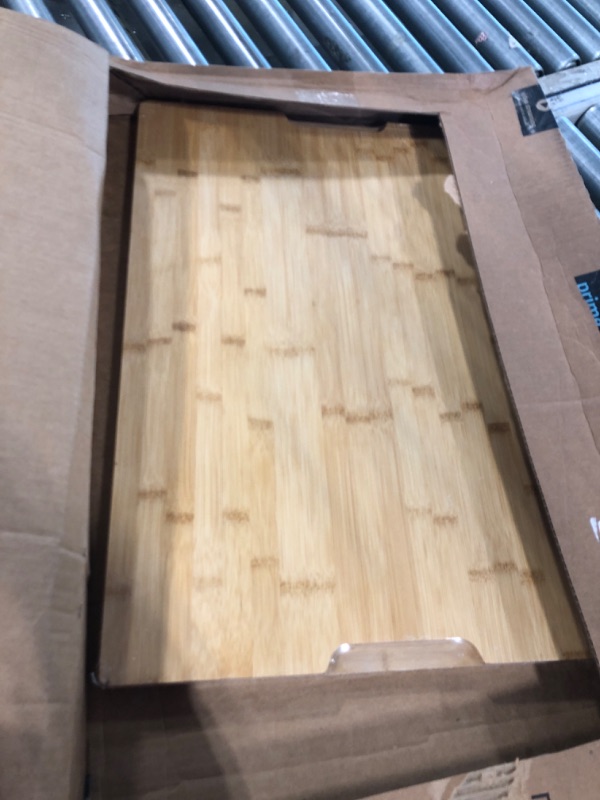 Photo 2 of 24 x 18 Extra Large Bamboo Serving Boards for Kitchen, Heavy Duty Wood Butcher Block Chopping Board with Handle and Juice Groove for Meat, Large Charcuterie Board, Over the Sink Cutting Board 24" X 18"