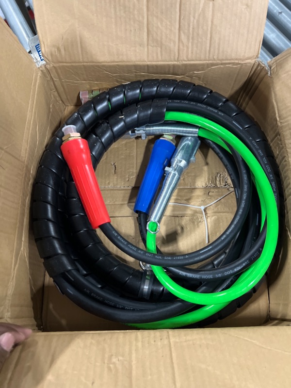 Photo 3 of (15 FT) Trailer 3 in 1 Hose Assemblies wiht Handle Grip ABS & Power Air Line Hose Wrap 7 Way Electrical Cable for Semi Truck Tractor Trailer 15 Feet