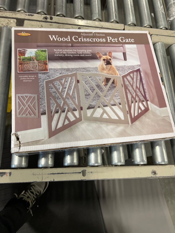 Photo 2 of Indoor/Outdoor Solid Wood Crisscross Freestanding Foldable Adjustable 3-Section Pet Gate