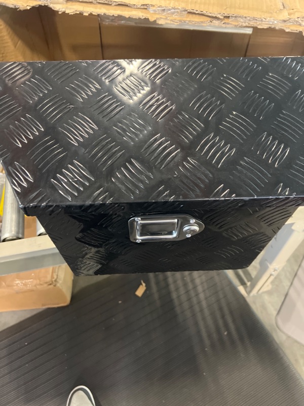 Photo 3 of BATONECO 26 Inch Aluminum Trailer Tongue Tool Box, Heavy Duty Utility Tool Storage Box for Trailer Tongue with Lock and 2 Keys, 5 Bar Tread Pattern, 26"X13.3"X12", Black 26"X13.3"X12"-Black