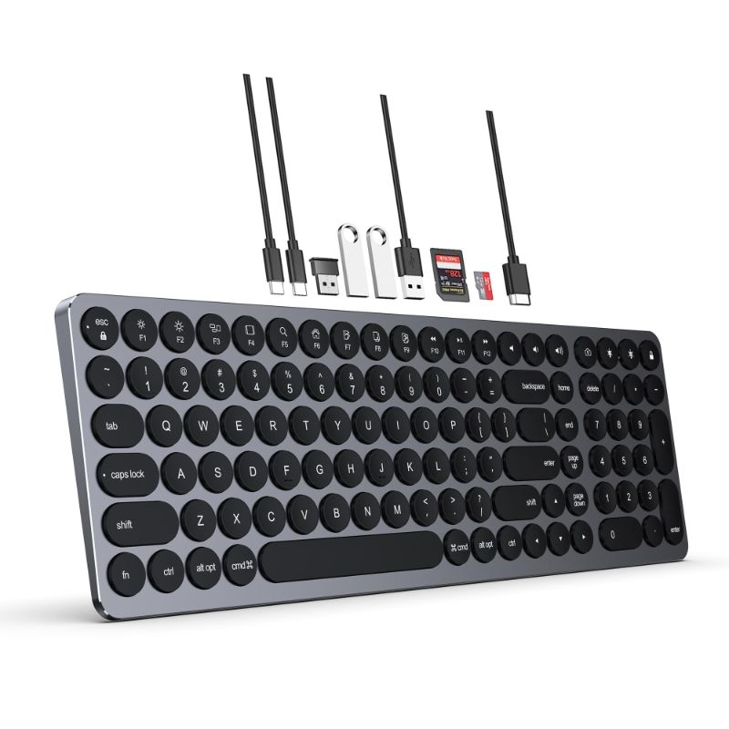 Photo 1 of Kolude USB HUB Wired Full Size Computer Keyboard with Number Pad,9 in 1 USB C Docking Station with 4K HDMI,4 USB Ports,100W PD, SD/TF, Compatible with MacBook, MacOS, Windows & Android Black Color