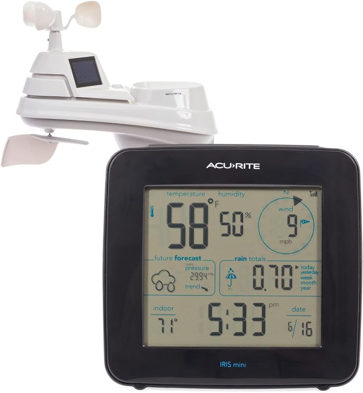 Photo 1 of AcuRite Iris® Weather Station with Wireless Display for Temperature, Humidity, Wind Speed, Wind Direction, Historic Rainfall Totals, and Hyperlocal Forecast with Built-in Barometer (01122M)